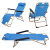 Set of 2 Portable Chaise Lounge Chair 60"L Flat Folding Outdoor Recliner Chair, Dark Blue/Blue